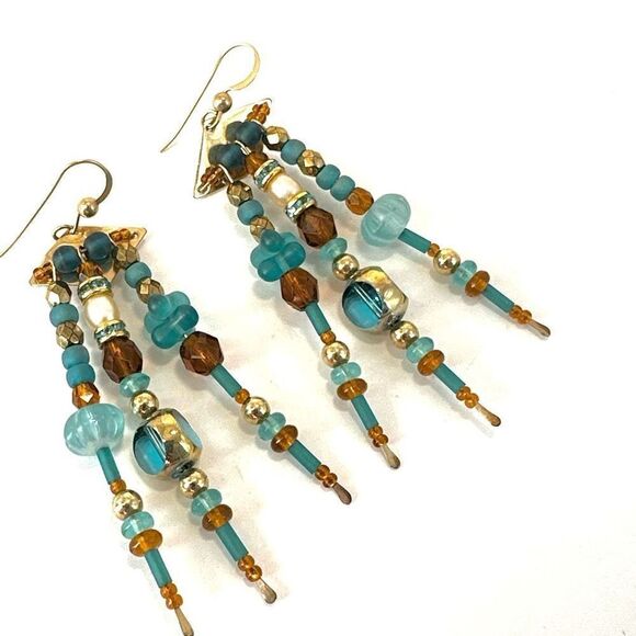 Blue beaded drop earrings - Picture 3 of 10